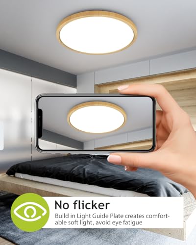 1PACK Flush Mount LED Ceiling Light Fixture Wooden
