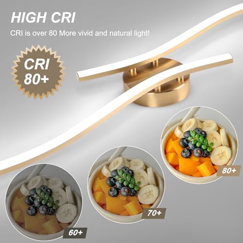 28W Gold Linear Ceiling Light Gold Modern LED Ceiling Light Fixture 6000K Aluminum 39.37Inch Long Ceiling Lamp for Hallway