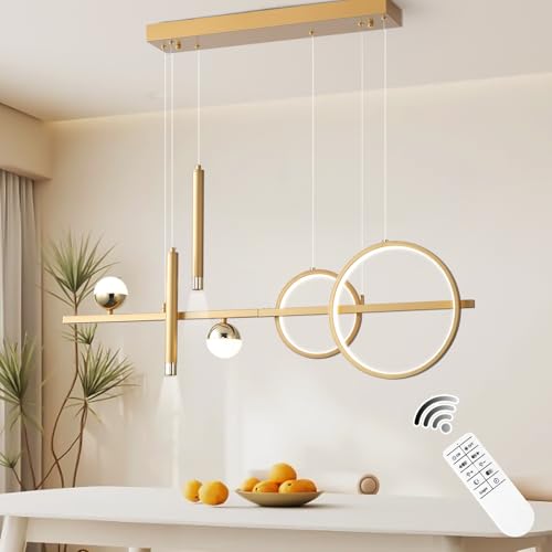 LED Gold Chandelier for Dining Room 39in Dimmable Modern Chandelier