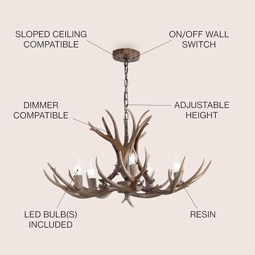 Eldora 5 Light Resin Antler Chandelier 30"