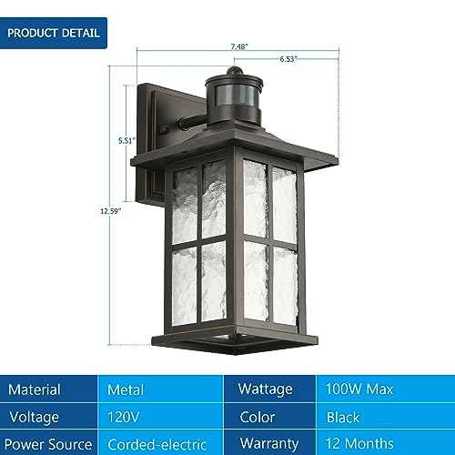 Motion Sensor Porch Light Black Dusk to Dawn Outdoor Wall Lantern