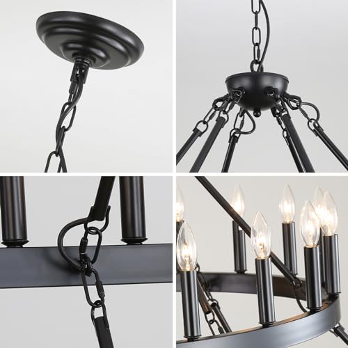 3 Tier Black Large Wagon Wheel Chandelier