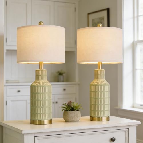 25" Green Ceramic Table Lamp (2 Count)
