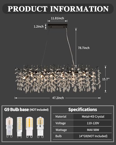 Modern Black Crystal Chandeliers for Living Room