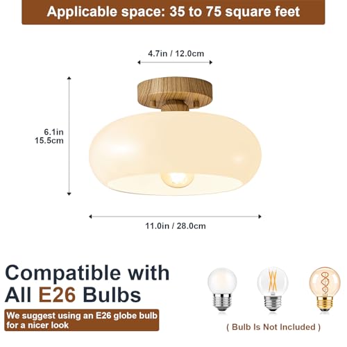 Mid Century Modern Faux Wood Semi Flush Ceiling Light 11.0 Inch