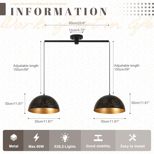 2 Light Black Linear Pendant Light