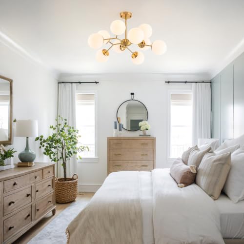 10 Light Sputnik Ceiling Light Milk Glass Globe Chandelier for Living Room