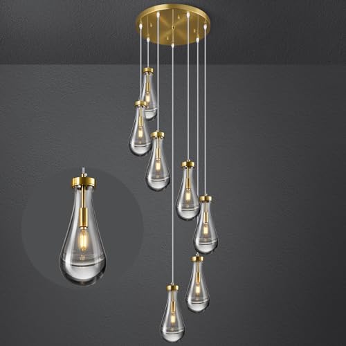 Raindrop Pendant Lights Kitchen Island Teardrop Gold Hanging Light Fixtures Clear Solid Glass Pendant Light Modern Chandeliers for Dining Room Porch Corridor Living Room