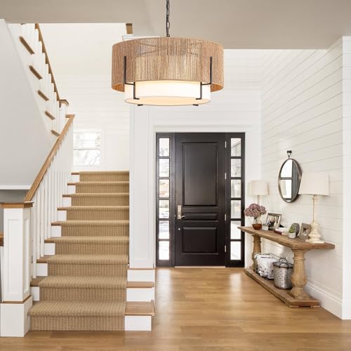 25.6" Large Rattan Chandelier for Dining Room
