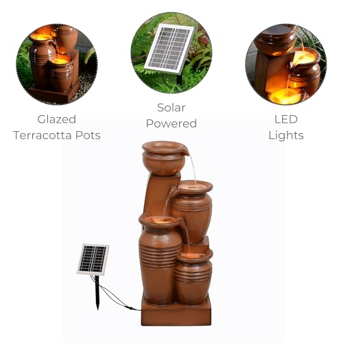 28.7" 4 Tier Cascading Bowl Solar Powered Water Fountain for Outdoor Living Spaces
