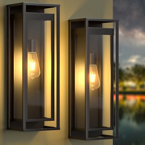 20in Large Outdoor Wall Light Black Modern Sconce Exterior Lighting Fixture (2 Count)