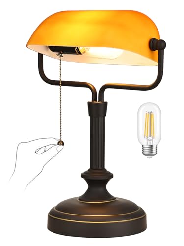 Traditional Banker's Desk Lamp with Glass Shade