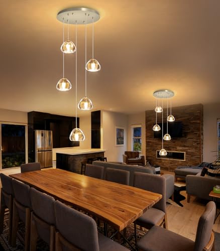 Modern LED Chandeliers Dining Room Kitchen Pendant Lights Lighting for Island Dimmable Fixtures Floating Bubble Crystal 2700K 6000K Remote Dimming 5
