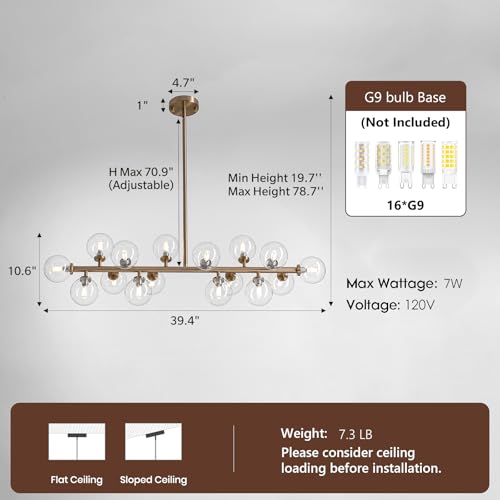 Gold Mid Century Modern Chandelier for Dining Room Light Fixture