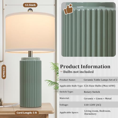 23.5" Green Ceramic Table Lamps Set of 2 (2 Count)