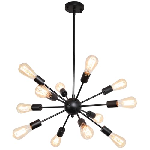 12 Light Black Farmhouse Sputnik Chandeliers for Dining Room Light Fixture