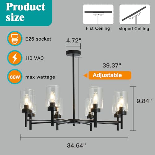Black 8 Light Large Modern Chandelier