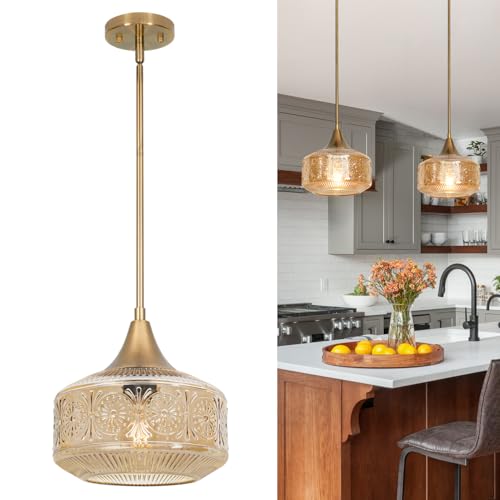 Gold Pendant Lights Kitchen Island Amber Glass Pendant Light for Island
