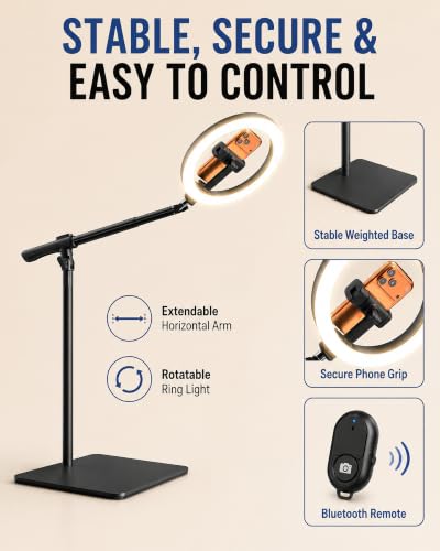 10" Overhead Ring Light for Desk with Weighted Base