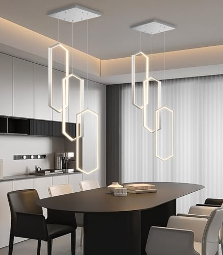 3 Rings Dimmable Pendant Lighting Adjust LED Chandelier Ceiling Light Fixtures for Kitchen Island Dining Room Living Room Bedroom Silver