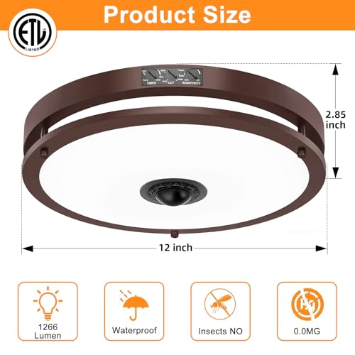 12" LED Motion Sensor Outdoor Ceiling Light Porch Lamp