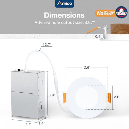 24 Pack 3 Inch LED Recessed Light with Junction Box (24 Count)