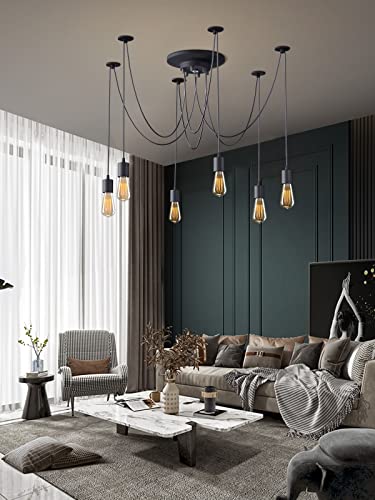 Vintage Edison Multiple Ajustable DIY Ceiling Spider Lamp Light Pendant Lighting Chandelier Modern Chic Industrial Dining with Romote Control