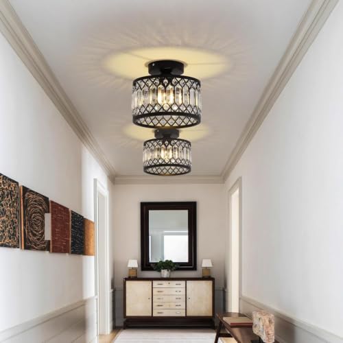 Crystal Black Ceiling Light Fixture Modern Semi Flush Mount