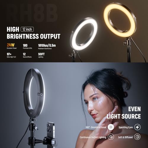 12" 24W High Power Desk Ring Light with Stand