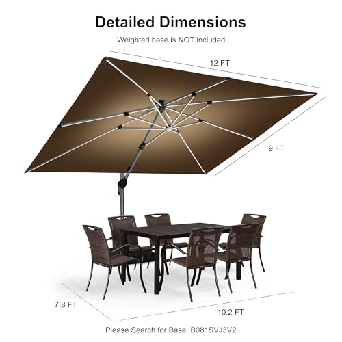 Cantilever Umbrella 9' X 12' Double Top Solar LED Light