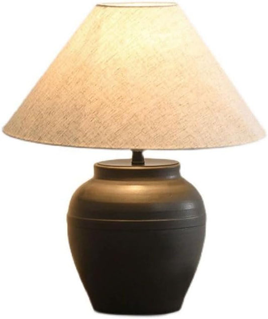 Wabi-sabi Style Bedroom Bedside Study Desk Light High-end Retro Fabric Ceramic Desk Lamp Showroom Villa Farmhouse B&B Lighting Fixture Living Room Couch Side Tea House Table Lamp