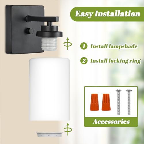Wall Sconces Set of 2 with White Glass Shade for Bathroom (2 Count)