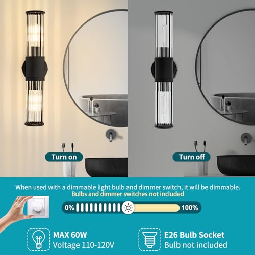Hardwired Black Bathroom Vanity Light Glass Rod Wall Sconce