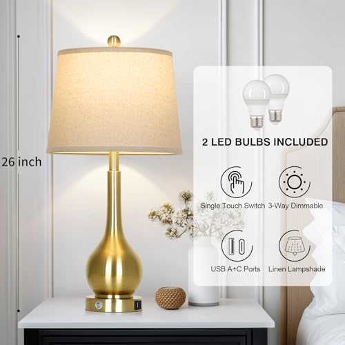 26" Gold Table Lamps Set of 2 for Living Room (2 Count)