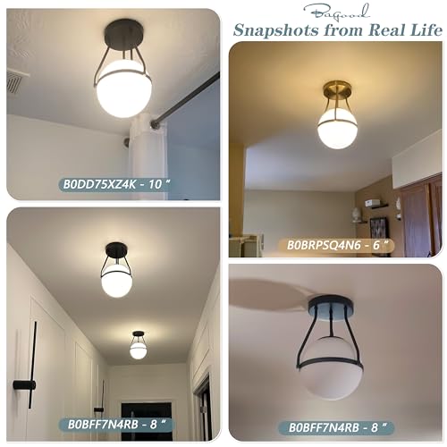 Globe Semi Flush Mount Ceiling Light Mid Century Modern 6" Globe Ceiling Light Fixture with Milk Glass Shade Black Finish for Living Room Hallway Kitchen Island Dining Room Laundry