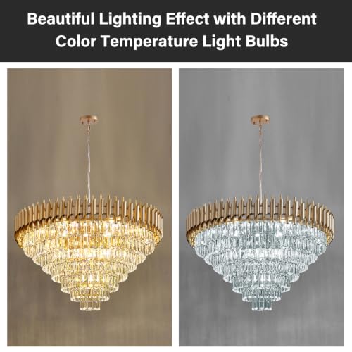 Modern Crystal Chandelier 7 Tiers Gold 35" Round 18 (19 Count)