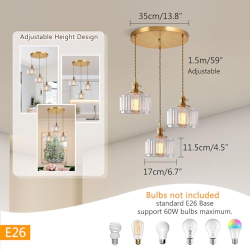 Cluster 3 Light Kitchen Sink Chandelier Glass Ceiling Pendant Light
