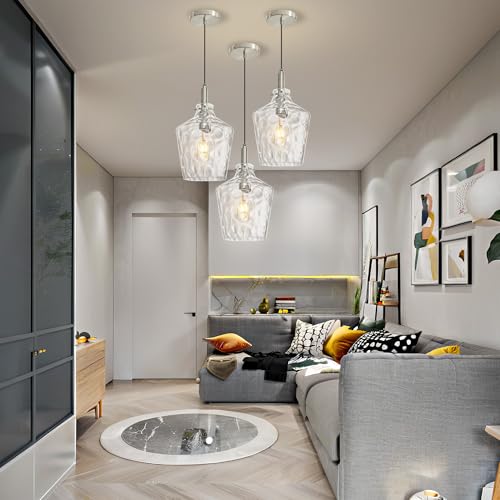 Hammered Glass Pendant Light for Kitchen Island Foyer 1 Pack Nickel 8 Inch