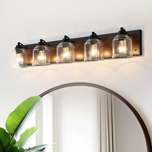 5 Light Bathroom Vanity Lights Large 40" with Bubble Glass Shades (5 Count)