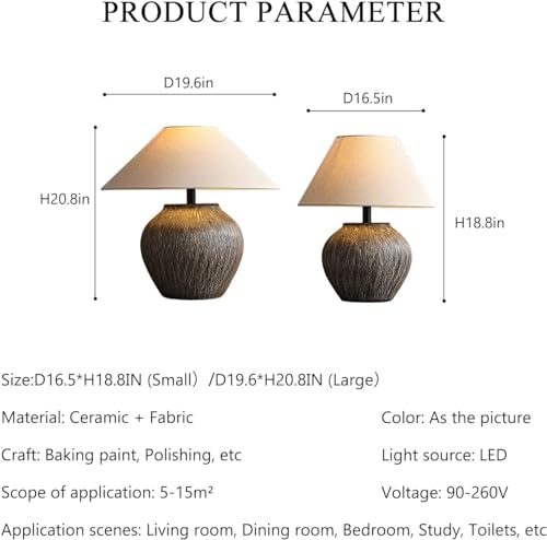 Rustic Farmhouse Table Lamp 20.8" Neutral Ceramic Table Lamp Brown White Checkered Ceramic with Linen Drum Shade Decor Bedside Nightstand for Living Room Bedroom
