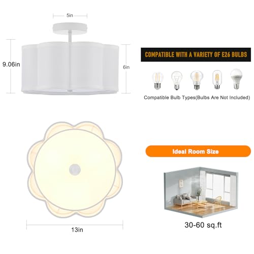 13" White Semi Flush Mount Ceiling Light