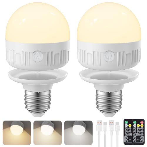 2Packs E26 Rechargeable Light Bulbs with Remote Control