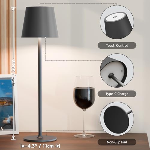 3 Pack Cordless Table Lamp Rechargeable 5000mAH Battery Operated Lights Touch Control LED Portable Desk Lamps 3 Color Dimming for Outdoor Coffee Bedroom Kitchen (3 Count)