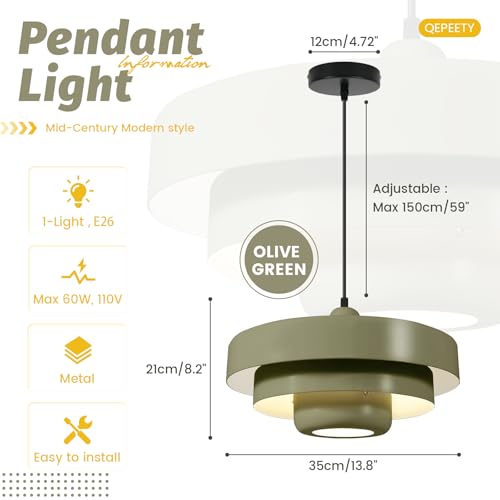 Olive‑Green Hanging Pendant Light Scandinavian Ceiling Lamp
