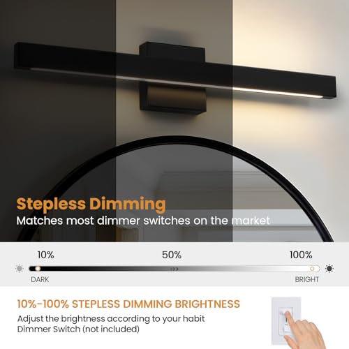 Modern Bathroom Vanity Light 24 Inch Black Bathroom Lighting Fixtures Over Mirror 20W 5CCT Dimmable LED Vanity Lights Bar for Bathroom Mirror Restroom Bedroom