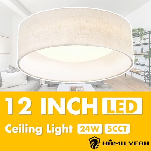 LED Flush Mount Ceiling Light with Fabric Shade