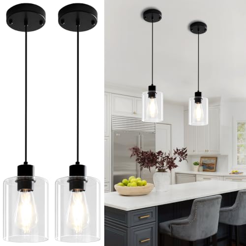 2 Pack Glass Pendant Lights Kitchen Island Black Hanging Light Fixtures