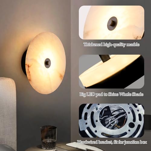 Round Alabaster Wall Sconce Natural Marble Sconces Set of Two