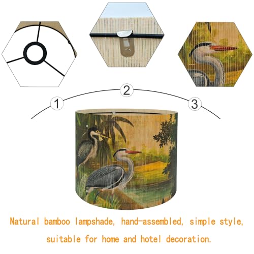 Rustic And Retro Bamboo Drum Lamp shade Tropical Colorful Animals Design