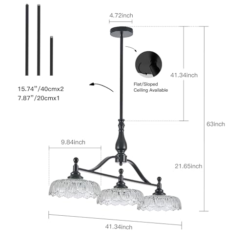 Chandeliers Pendant Light Fixture Modern Pendant Lighting Fixtures 3 Lights Chandelier Matte Black Kitchen Glass Hanging Lamp for Island Dining Room Living Room